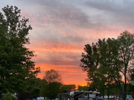 Orange sunset over the campground road